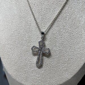 Italian Sterling Silver Cross Necklace 925 with CZ Stones, circa 2000s